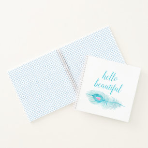 Turquoise Aqua Veer met hart, hallo schoonheid Notitieboek