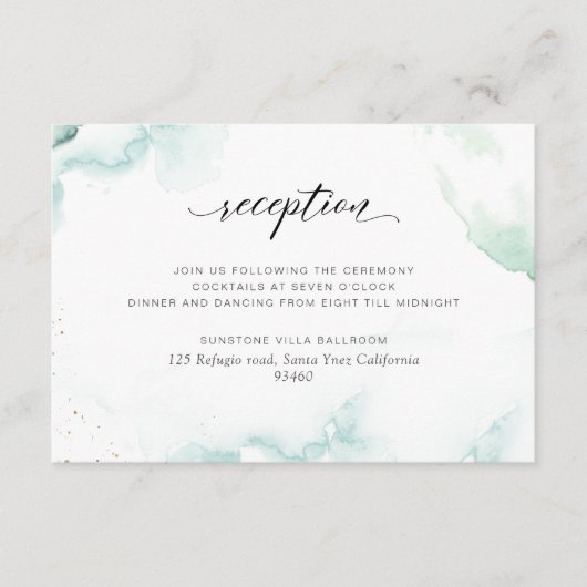 Turquoise Aqua Waterverf Receptie Behuizing Kaart (Voorkant)