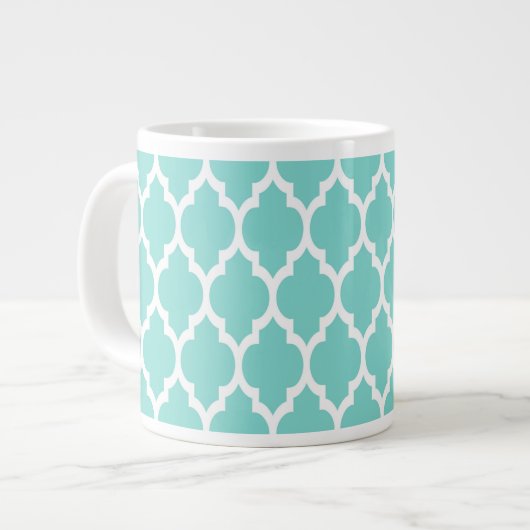 Turquoise Aqua Whit Moroccan Quatrefoil Pattern #4 Grote Koffiekop (Links)