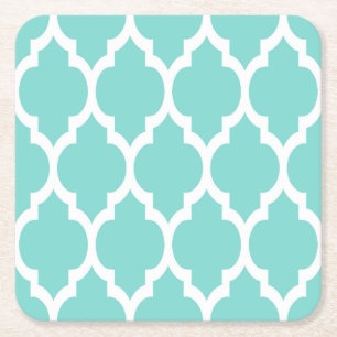 Turquoise Aqua Whit Moroccan Quatrefoil Pattern #4 Kartonnen Onderzetters
