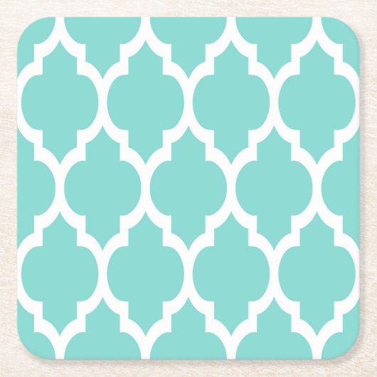 Turquoise Aqua Whit Moroccan Quatrefoil Pattern #4 Kartonnen Onderzetters (Voorkant)