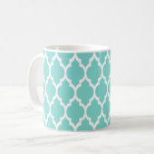 Turquoise Aqua Whit Moroccan Quatrefoil Pattern #4 Koffiemok (Voorkant links)