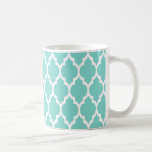 Turquoise Aqua Whit Moroccan Quatrefoil Pattern #4 Koffiemok