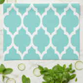 Turquoise Aqua Whit Moroccan Quatrefoil Pattern #4 Theedoek (Gevouwen)
