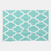 Turquoise Aqua Whit Moroccan Quatrefoil Pattern #4 Theedoek (Horizontaal)