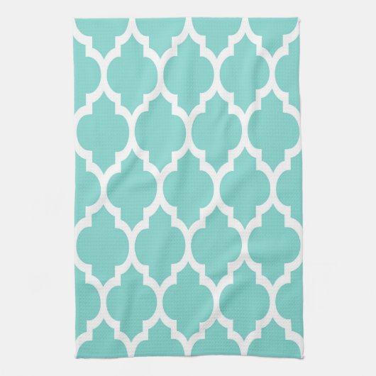 Turquoise Aqua Whit Moroccan Quatrefoil Pattern #4 Theedoek (Verticaal)