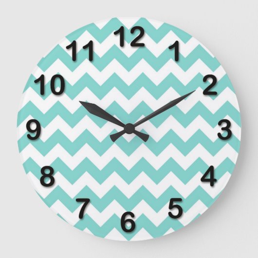 Turquoise Aqua White Chevron Zig Zag Pattern Grote Klok (Voorkant)