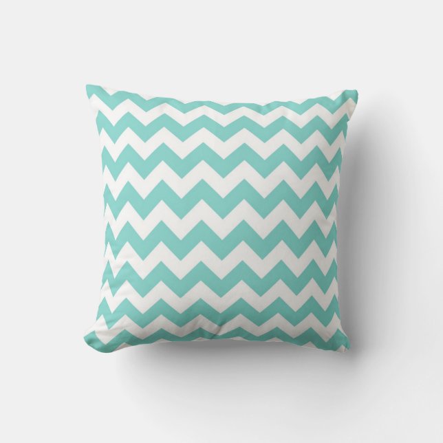 Turquoise Aqua White Chevron Zig Zag Pattern Kussen (Voorkant)