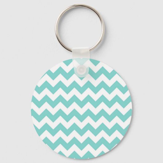 Turquoise Aqua White Chevron Zig Zag Pattern Sleutelhanger (Voorkant)