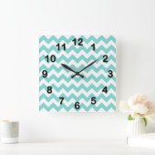 Turquoise Aqua White Chevron Zig Zag Pattern Vierkante Klok (Huis)