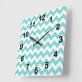 Turquoise Aqua White Chevron Zig Zag Pattern Vierkante Klok (Hoek)