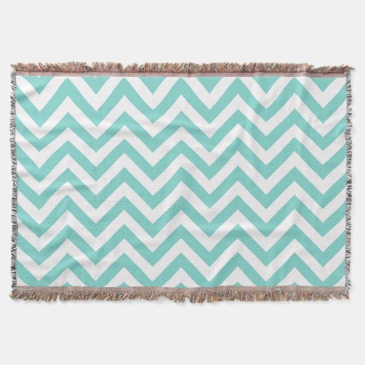 Turquoise Aqua White Large Chevron ZigZag Pattern Deken (Voorkant)