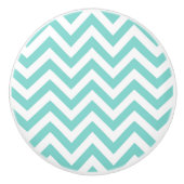 Turquoise Aqua White Large Chevron ZigZag Pattern Keramische Knop (Voorkant)