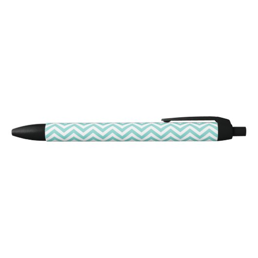 Turquoise Aqua White Large Chevron ZigZag Pattern Zwarte Inkt Pen (Bovenkant)