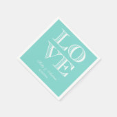 Turquoise Aqua, White LOVE Napkins Servetten (Hoek)