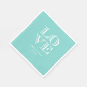 Turquoise Aqua, White LOVE Napkins Servetten (Hoek)
