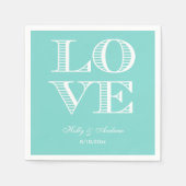 Turquoise Aqua, White LOVE Servetten (Voorkant)