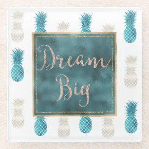 Turquoise Aqua White Pineapple Dream Glazen Onderzetter