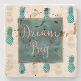 Turquoise Aqua White Pineapple Dream Stenen Onderzetter