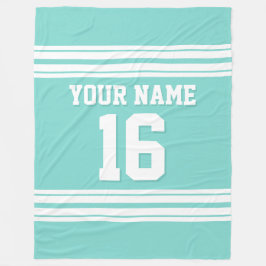 Turquoise Aqua White Sports Jersey Fleece Deken