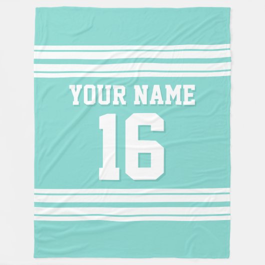 Turquoise Aqua White Sports Jersey Fleece Deken (Voorkant)
