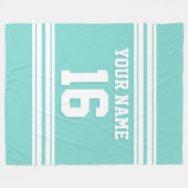 Turquoise Aqua White Sports Jersey Fleece Deken (Voorkant (Horizontaal))