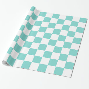 Turquoise Aqua White XL Checker Board Patroon Cadeaupapier