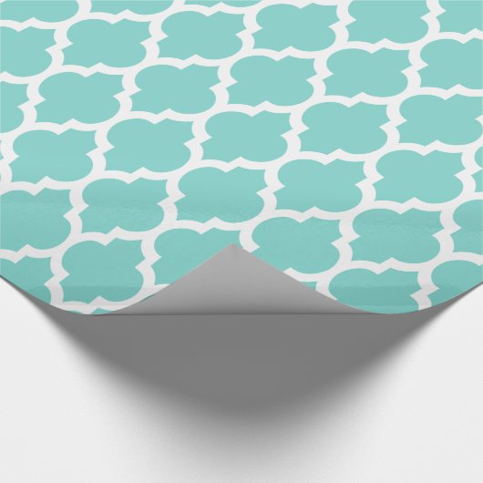 Turquoise Aqua White XL Moroccan Quatrefoil #4 Cadeaupapier (Hoek)