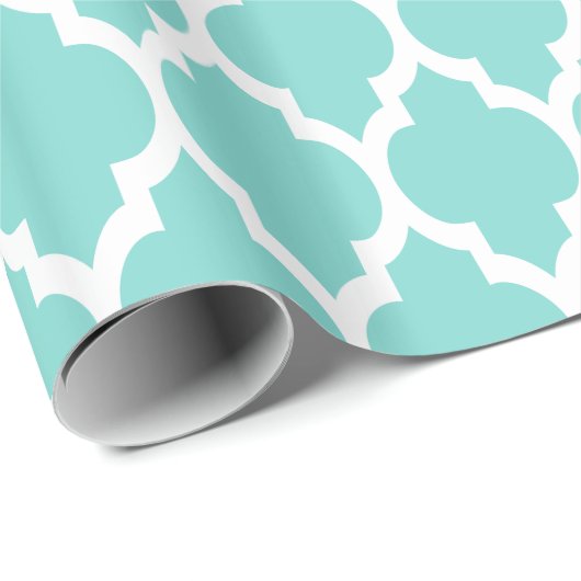 Turquoise Aqua White XL Moroccan Quatrefoil #4 Cadeaupapier (Rol Hoek)