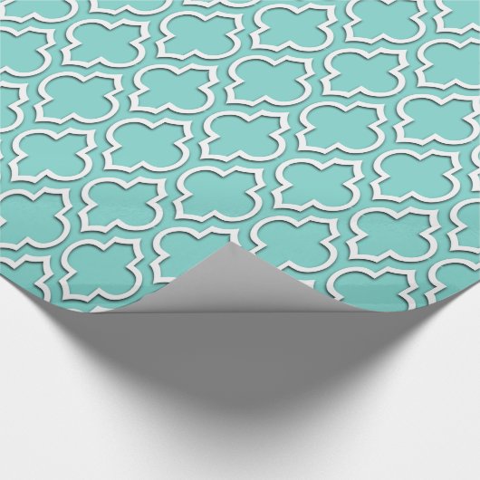 Turquoise Aqua White XL Moroccan Quatrefoil #7DS Cadeaupapier (Hoek)