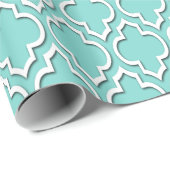 Turquoise Aqua White XL Moroccan Quatrefoil #7DS Cadeaupapier (Rol Hoek)