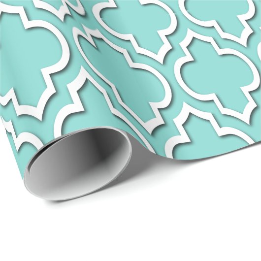Turquoise Aqua White XL Moroccan Quatrefoil #7DS Cadeaupapier (Rol Hoek)