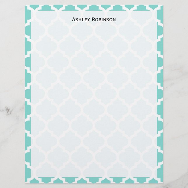 Turquoise Aqua Wht Moroccan Quatrefoil Pattern #5 (Voorkant)