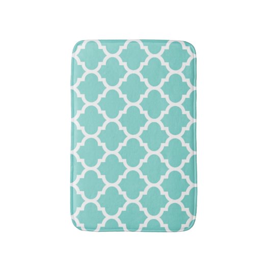 Turquoise Aqua Wht Moroccan Quatrefoil Pattern #5 Badmat (Voorkant Verticaal)