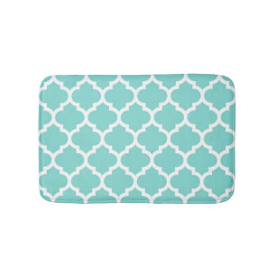 Turquoise Aqua Wht Moroccan Quatrefoil Pattern #5 Badmat