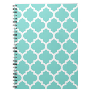 Turquoise Aqua Wht Moroccan Quatrefoil Pattern #5 Notitieboek