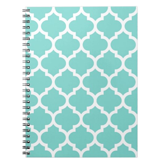 Turquoise Aqua Wht Moroccan Quatrefoil Pattern #5 Notitieboek (Voorkant)