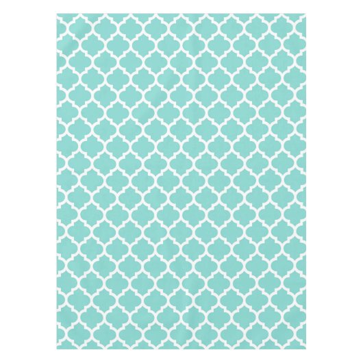 Turquoise Aqua Wht Moroccan Quatrefoil Pattern #5 Tafelkleed (Voorkant)