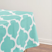 Turquoise Aqua Wht Moroccan Quatrefoil Pattern #5 Tafelkleed (Voorbeeld)