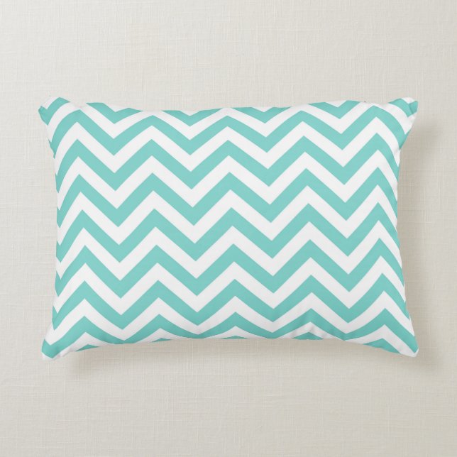 Turquoise Aqua Wit Groot Chevron ZigZag Patroon Accent Kussen (Voorkant)