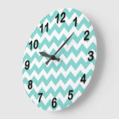 Turquoise Aqua Witte Chevron Zig Zag Patroon Grote Klok (Hoek)
