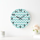 Turquoise Aqua Witte Chevron Zig Zag Patroon Grote Klok (Huis)