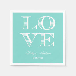 Turquoise Aqua, Witte LOVE Servetten