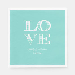 Turquoise Aqua, Witte LOVE Servetten