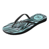 Turquoise Aqua Zwart Zebra Dierenprint Monogram Teenslippers (Schuin)