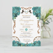Turquoise Aquamarijn Western Charra Quinceañera Kaart (Staand voorkant)
