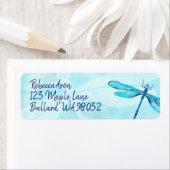 Turquoise, Aquamarine Dragonfly Address Label (Insitu)