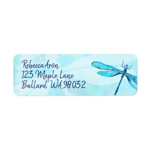Turquoise, Aquamarine Dragonfly Address Label (Voorkant)