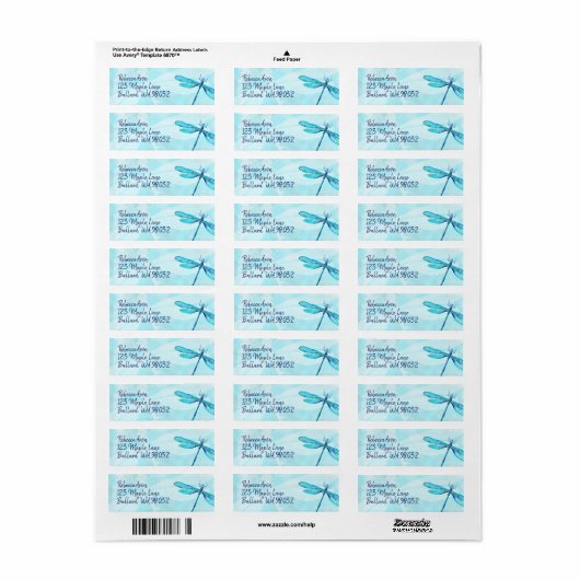 Turquoise, Aquamarine Dragonfly Address Label (Full Sheet)