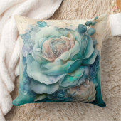 Turquoise Aquarel Roos Vergroot Kussen (Deken)